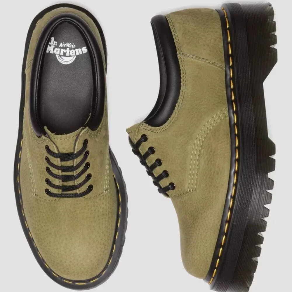 Dr. Martens 8053 Tumbled Nubuck Leather Platform Shoes in Muted Olive — Titan